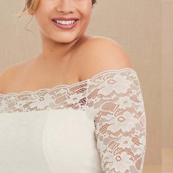 Torrid SPECIAL OCCASION IVORY LACE OFF SHOULDER BODYCON DRESS - Picture 7 of 8